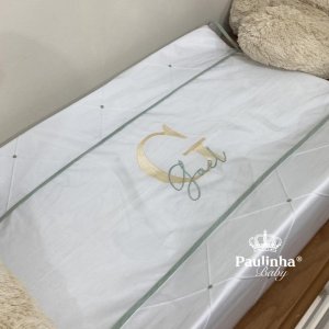 Trocador Anatômico Luxo Folhas Baby Branco e Malva 200 Fios