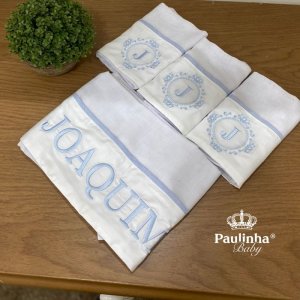 Fralda para Boca 04 Peças Azul Chambre Joaquim Baby 400 Fios