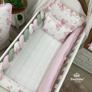 Enxoval de Berço 08 Peças Personale Baby Floral Encantada Rosa 200 Fio