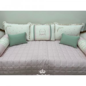 Enxoval de Cama Babá 08 Peças Linho Florence Verde e Rosê 200 Fios