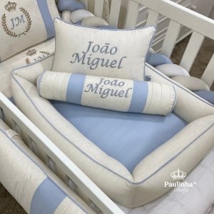 Colchonete Ninho Lucca Baby Linho e Azul Bebê 200 Fios