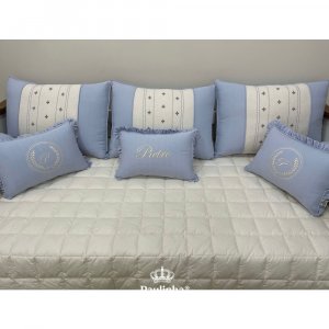 Enxoval de Cama Babá 06 Peças Pietro Baby Linho e Linho Azul 200 Fios