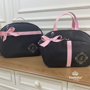 Jogo de Bolsa Preto e Rosa 02 Peças Personalizado