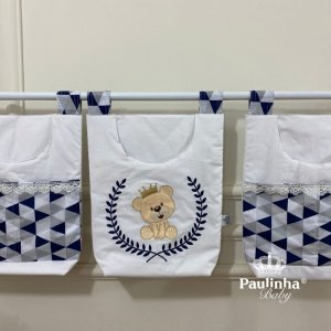 Porta Objeto 03 Peças Meus Amores Urso Rei Triângulo Marinho